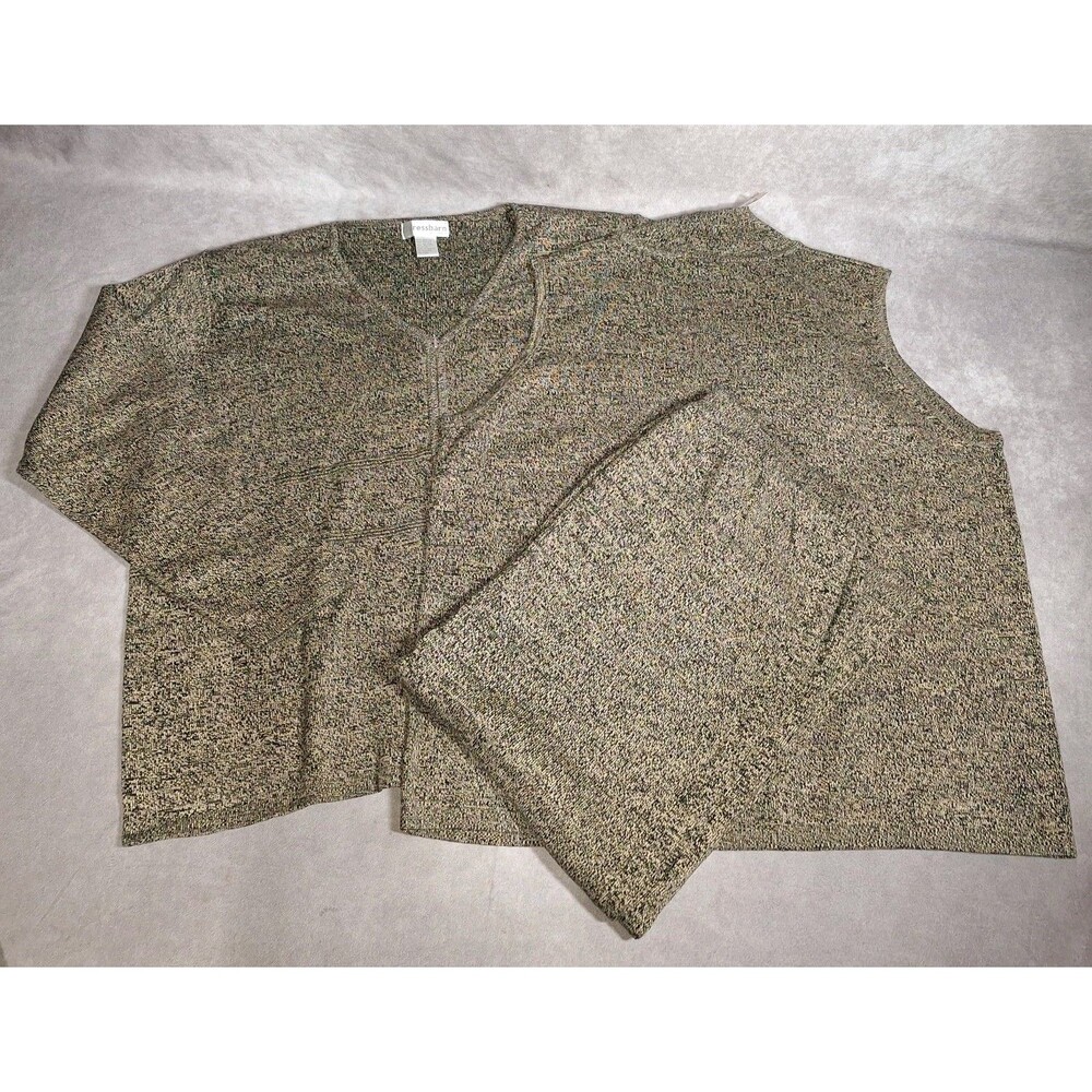 Dress Barn 18/20 Brown 3 Piece Zip Up Sweater, Tank & Skirt Set Shoulder Pads